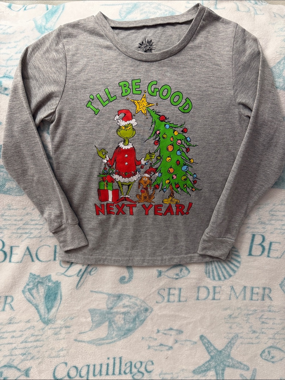 Kids Dr. Seuss Gray Long-Sleeve Grinch 'I'll Be Good Next Year!' Tee Size 12